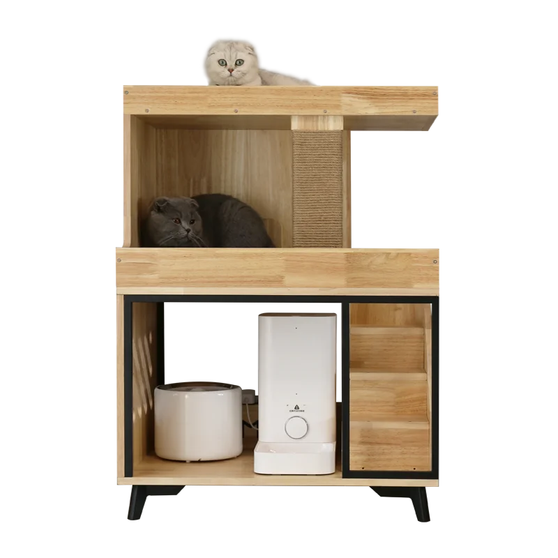 

Автоматическая кормушка для кошек, прозрачная интегрированная подставка из массива дерева, для хранения завтрака и кровати