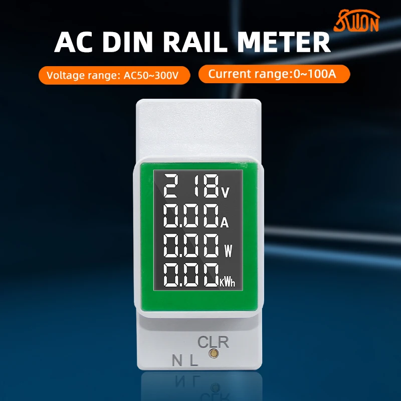 

Din Rail Electricity Digital Power Energy Meter Watt Kwh Wattmeter Monitor Ammeter Voltmeter AC 50-300V 100A