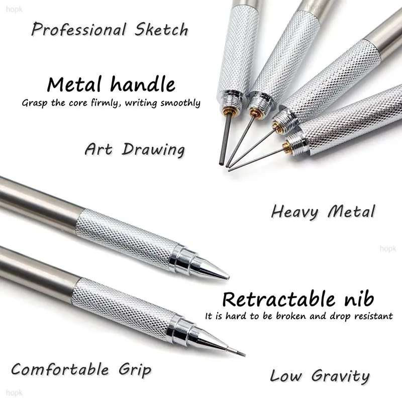Metal Mechanical Pencils Set with Lead Refills Drafting Automatic Pencil  0.3, 0.5, 0.7, 0.9, 1.3, 2.0mm 2B HB For Art Supplie - AliExpress