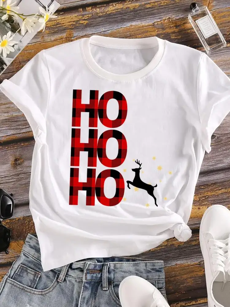 

Plaid Letter Love 90s Women Fashion New Year T Shirt Clothes Holiday Christmas Print Top Graphic T-shirt Ladies Clothing Tee