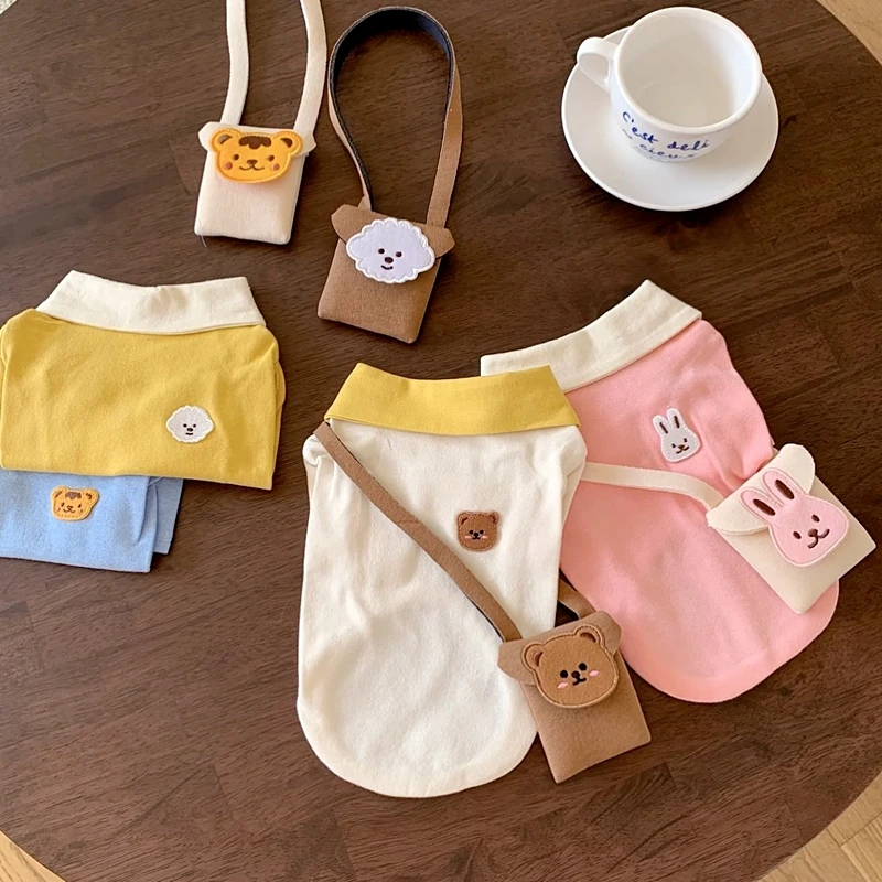 

Solid Color Puppy Undershirt Pet Teddy T-shirt Poodle Warm Clothes Cartoon Legs Clothes Beautiful Dog Clothes With Bag