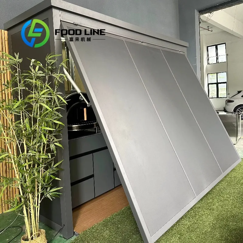 ชุดครัวกลางแจ้งพรีเมียมปี 2025 ทนทานต่อทุกสภาพอากาศ พร้อมเตาปิ้งย่างสแตนเลส อ่างล้างจาน ตู้เย็น และศาลาอะลูมิเนียมแบบกำหนดเอง 1