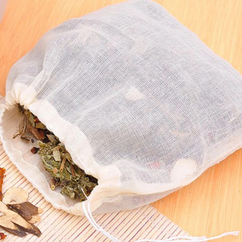 

10pcs Empty Filter Bag Tea Cooking Separate Spice Food Herbs Filter Cotton Muslin Drawstring Straining Teaware Kitchen Tools