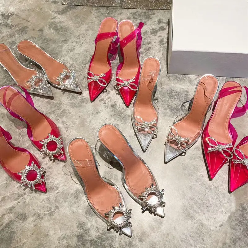 Street Style Mule Women Fashion PVC Transparent Elegant Pointed Toe Party Prom Shoes Low Heel Pumps