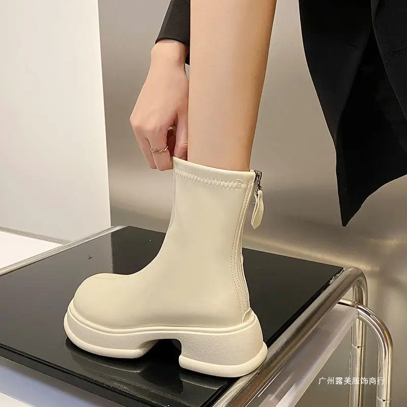

2023 New Autumn British Style Thick Bottom Short Boots Women's Fashionable Thin Boots Height Boots