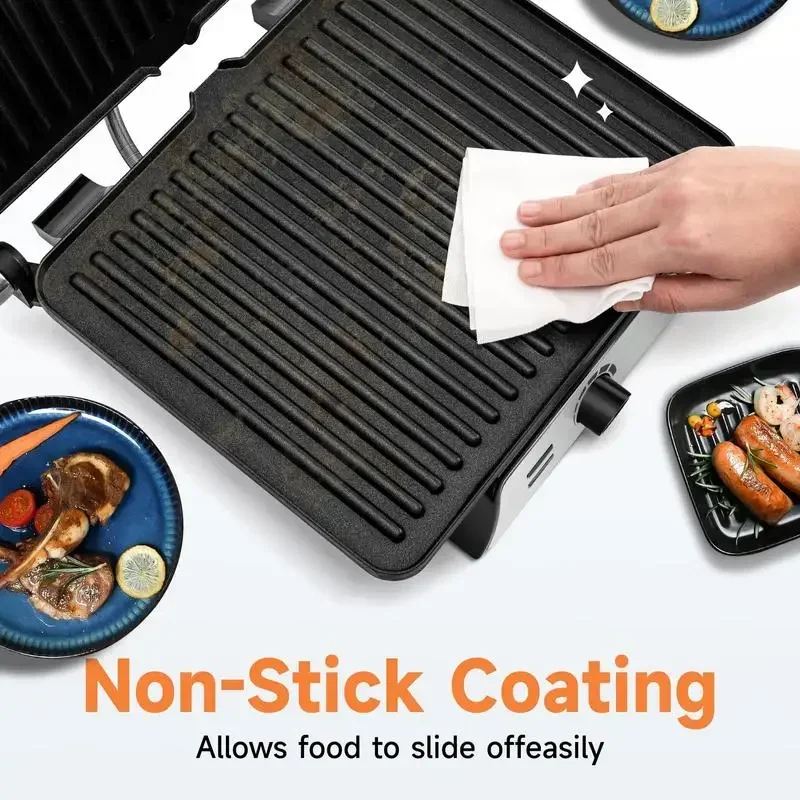 SUSTEAS Sandwich Maker Multi-Purpose Electric Indoor Grill, Non-Stick Panini Press with Grease Tray, 180-Degree Sandwich Maker 4