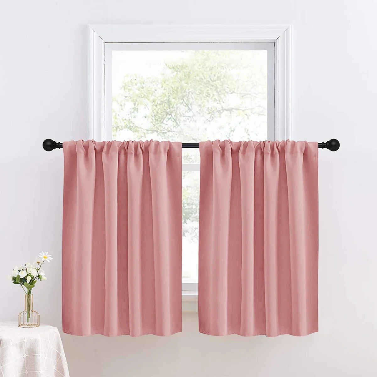Solid Short Blackout Curtain - Small Kitchen  Bathroom Decor with UV Protection