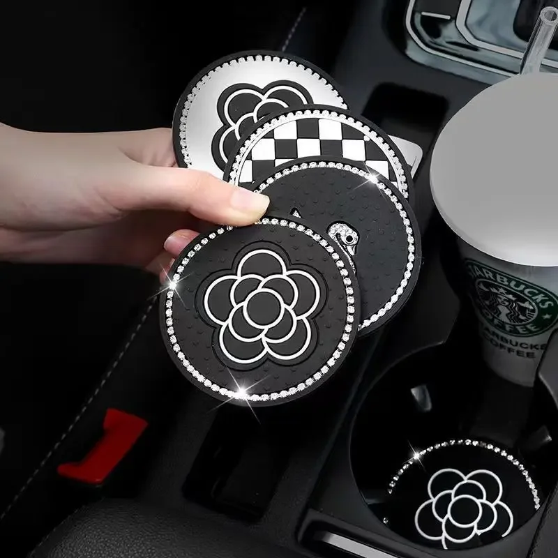 Silicone Anti Slip Car Cup Mat Bling Crystal Drink Coasters