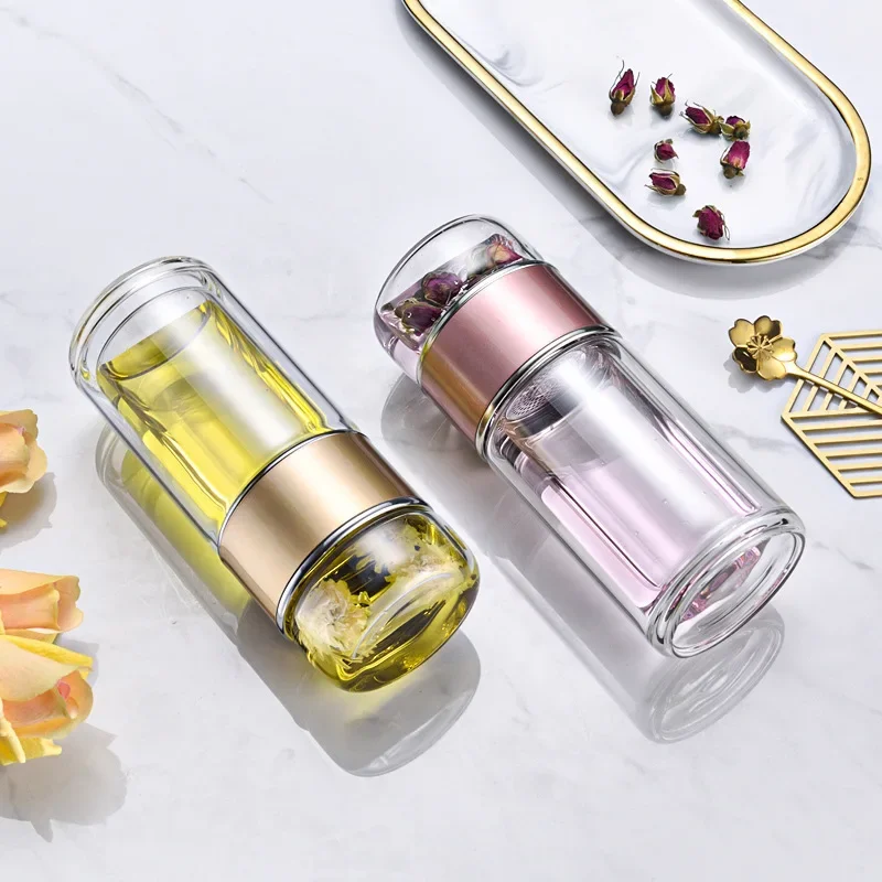 Elegant Double-Layer Glass Tea Infuser Tumbler with Filter
