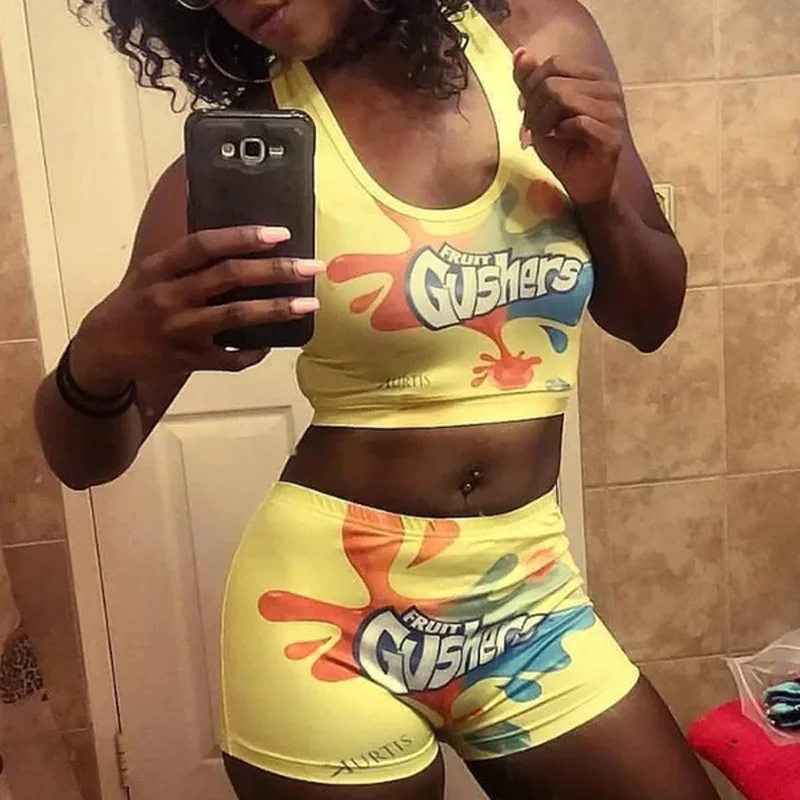 Y2K Ss Shorts Women's sexy pattern printed vest shorts set yoga pants set DM3360 workout Women's shorts women's gym set