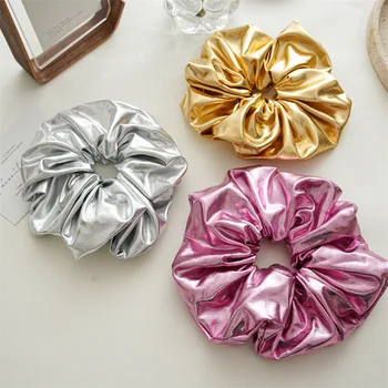 Ins vendita calda moda argento elastici in pelle scrunchies semplice corda per capelli senior coda di cavallo cravatta fascia per capelli accessori per capelli