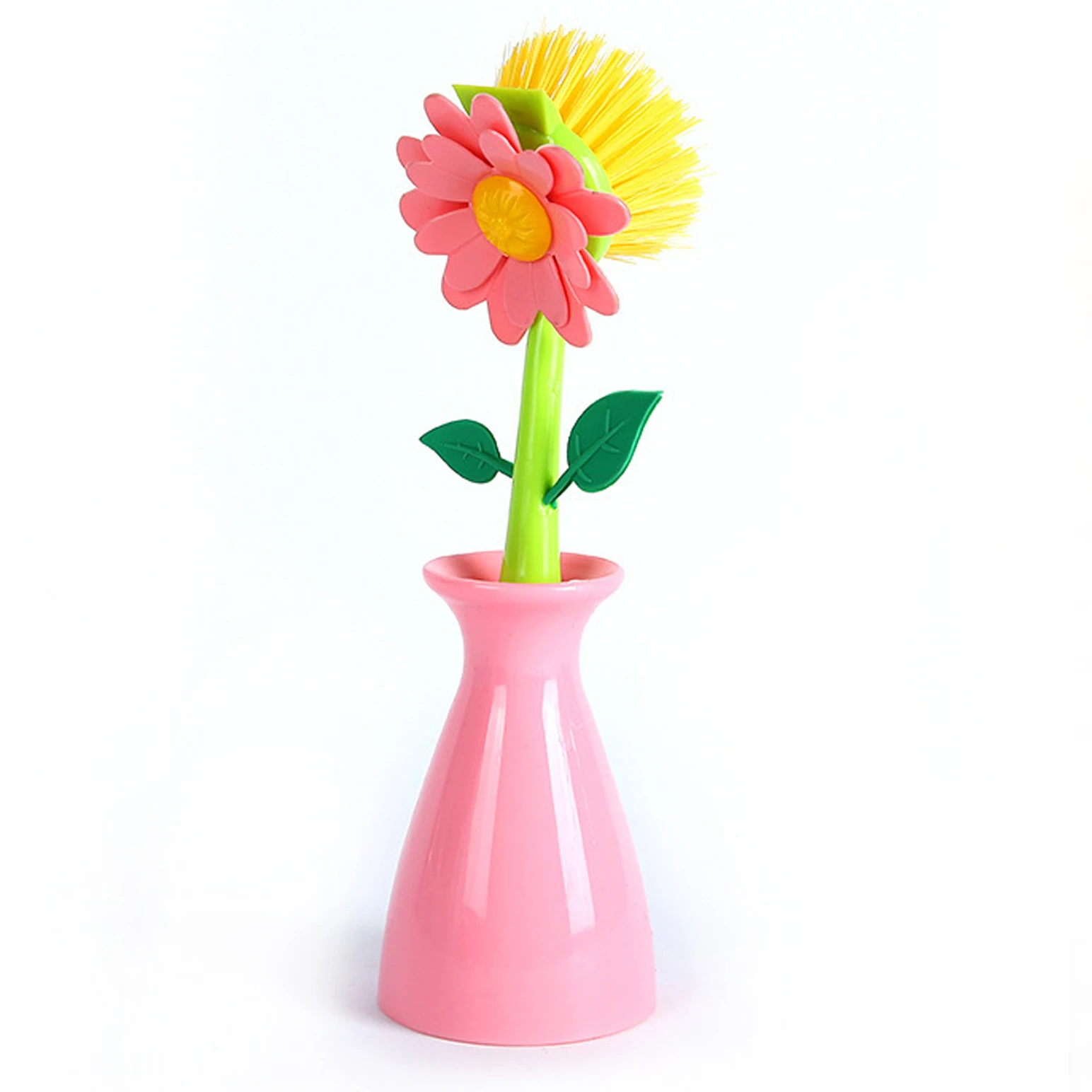 1PC Flower Shape Plastic Cleaning Brush with Holder Handle Pot Washing Brush Kitchen Washing Brush Household Pot Washing Brush 3