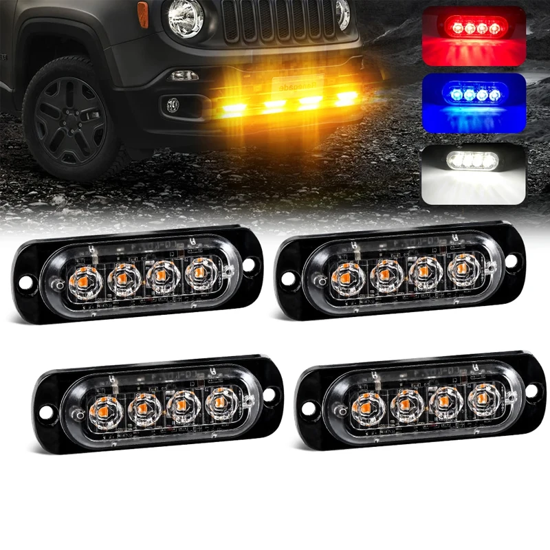 4Led Car Strobe Warning Light Grill Lampeggiante Guasto Luce Di Emergenza Car Truck Trailer Beacon Lamp Led Side Light Per Auto 12V