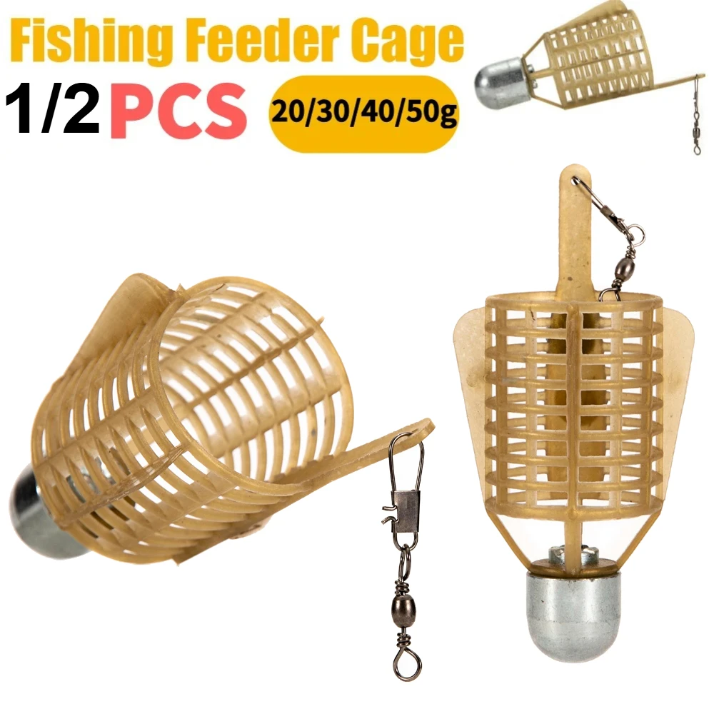 1/2 stücke Angelhaken Explosion Köder Käfig mit Eisen Kopf Box Haken Sphärische Käfig Korb Feeder Halter Angelhaken pesca Werkzeug Tackle
