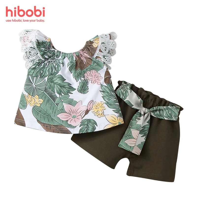 hibobi Baby Girl 2 Pieces Tropical Floral Pattern T-Shirt & Shorts baby clothes set gift