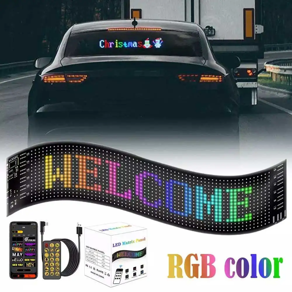 LED Flexible Rolling Advertising Sign Matrix Pixel Panel Car Sign RGB Bluetooth APP Pattern Animation Logo Display Overlength 4
