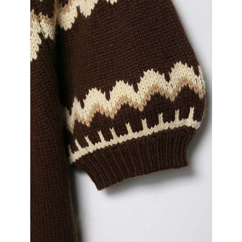 Chic Autumn Knitted Pullover Women Vintage Jacquard Sweater Fashion Casual Short Sleeve Female Elegant Knitwear Top