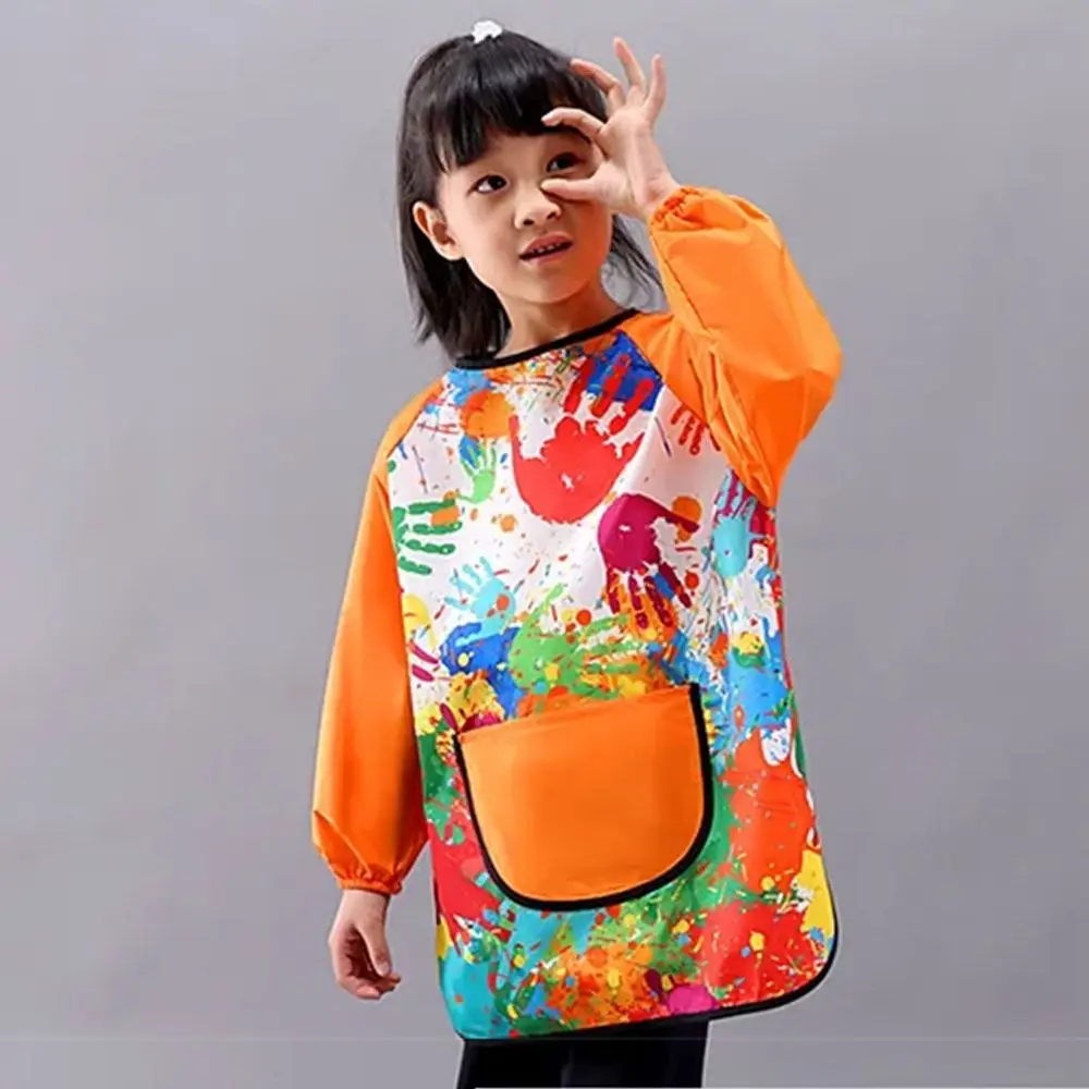 Universal Nylon Children's Painting Apron Long Sleeved Art Painting Reverse Dressing Cloth Cover Baby Eating Bib Infant