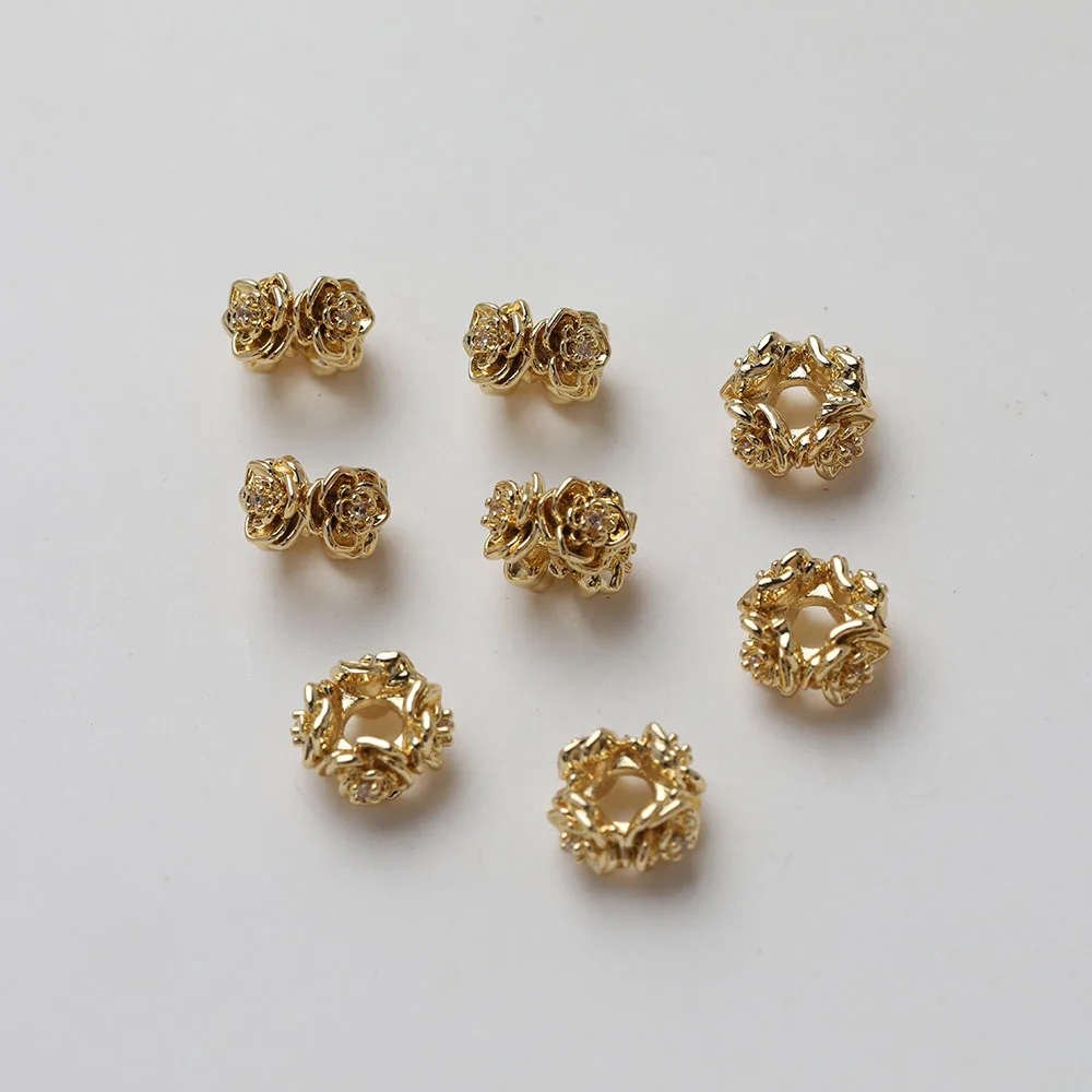 8PCS Dainty Brass Flower Shape Beads Spacer Bead for Jewelry Making Bracelet Supplies DIY 14k Gold Plated Accessory 8*5mm
