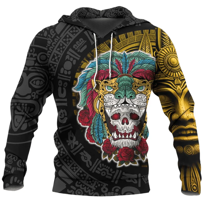 

Mexico Flag Map 3D Print Hoodies For Men Clothes Aztec Warrior Eagle Quetzalcoatl Male Hoody Skull Tracksuit National Emblem Top