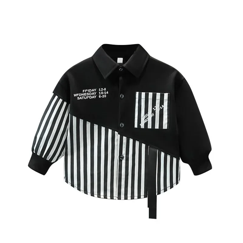 Fashionable Striped Patchwork Spring Autumn Casual Shirt Boys Outerwear Korean Version All-Match Children's Clothing