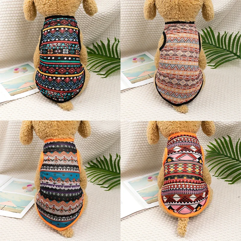 Dog Clothes Bohemian Style Dogs T-shirt Soft Dogs Cats Vest Summer Puppy Clothes York French Bulldog T-Shirt Dog Pullover Pet Costumes