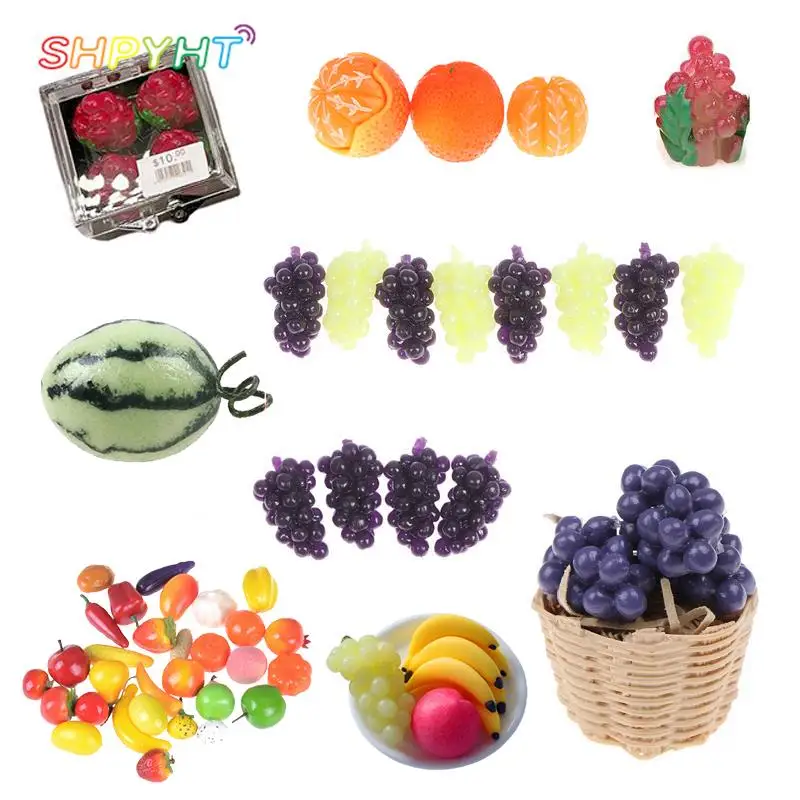 1/4/5/10Pcs Dollhouse Fruit Grape Orange Watermelon Banana Apple Mini Simulated Fruit TPR Soft/Resin Small Grape Miniature Props