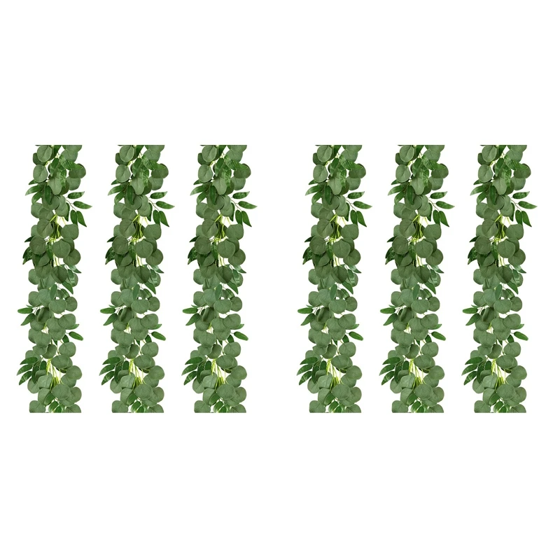 

6 Packs 6.5 Feet Artificial Silver Dollar Eucalyptus Garland With Willow Vines Twigs Leaves, Greenery Garland