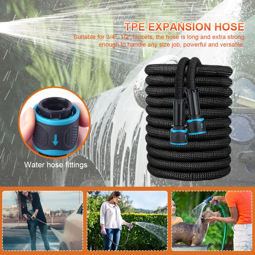 Expandable Flexible Water Hose 25FT-200FT Car Wash Hose Water Gun Garden Sprayer Gardening Watering Irrigation Tools