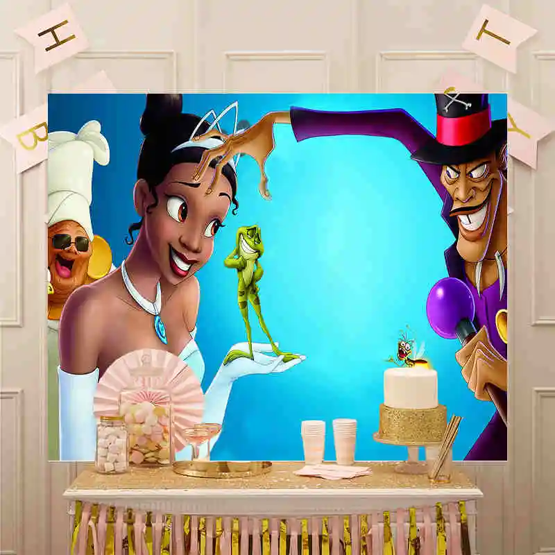 Disney Vinyl Cartoon Princess And The Frog Tiana Girls Indoor Birthday Party Decoration Banner Sfondo Fotografia