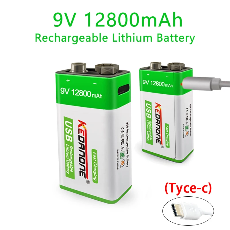 

9V Rechargeable Battery 12800mAh 6F22 Micro USB 9v Li-ion Lithium Batteries for Multimeter Microphone Toy Remote Control KTV