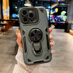 Luxury Armored 360° Rotating Metal Ring Shockproof Phone Case with Invisible Stand - iPhone 15 Plus (GRAY)