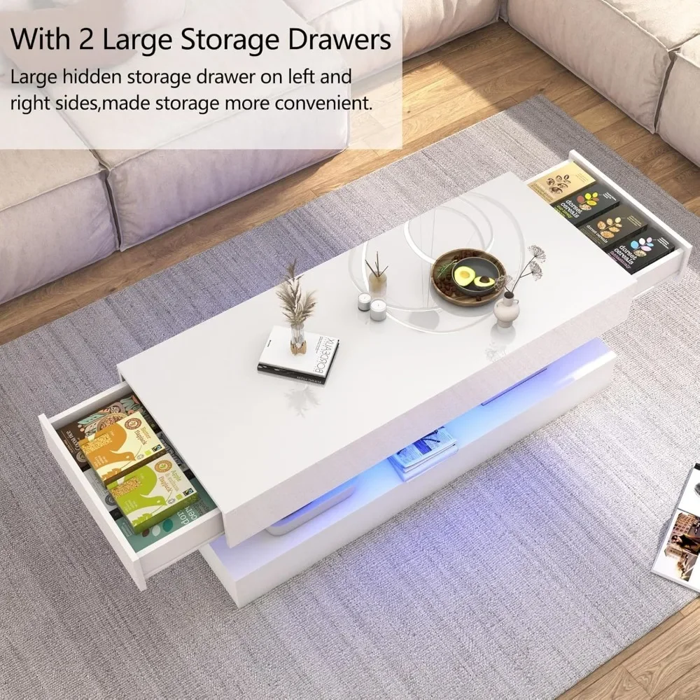 47.3IN High Glossy LED Coffee Table,LED Lights Modern Furniture for Living Room Suitable for living rooms and offices
