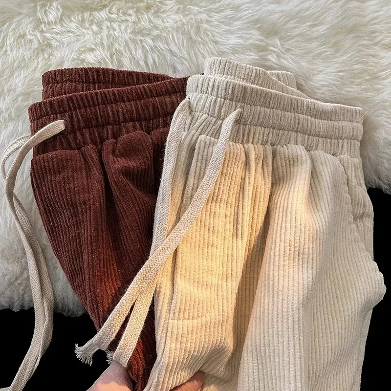 Women Winter Corduroy Velvet Pantalons Lady Autumn Oversize Straight Pants Baggy Trousers Thick Casual Loose Wide Leg Pants