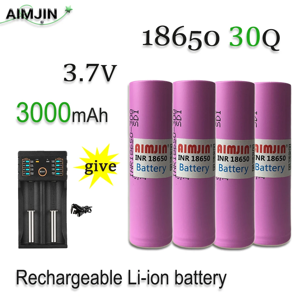 

3.7V 3000mAh 18650 30Q Rechargeable Battery With USB Charger, Suitable For Our 18650 Toys, Tools, Flashlight Batteries, Etc