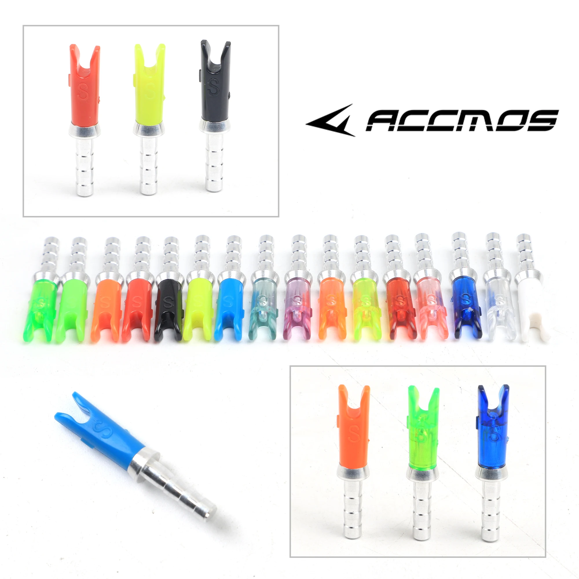 

36pcs Arrow Pin Nocks Size S Arrow Nock +Aluminum Pin For ID 3.2 mm 4.2 mm 6.2 mm Carbon Arrow Shaft DIY Archery Accessories