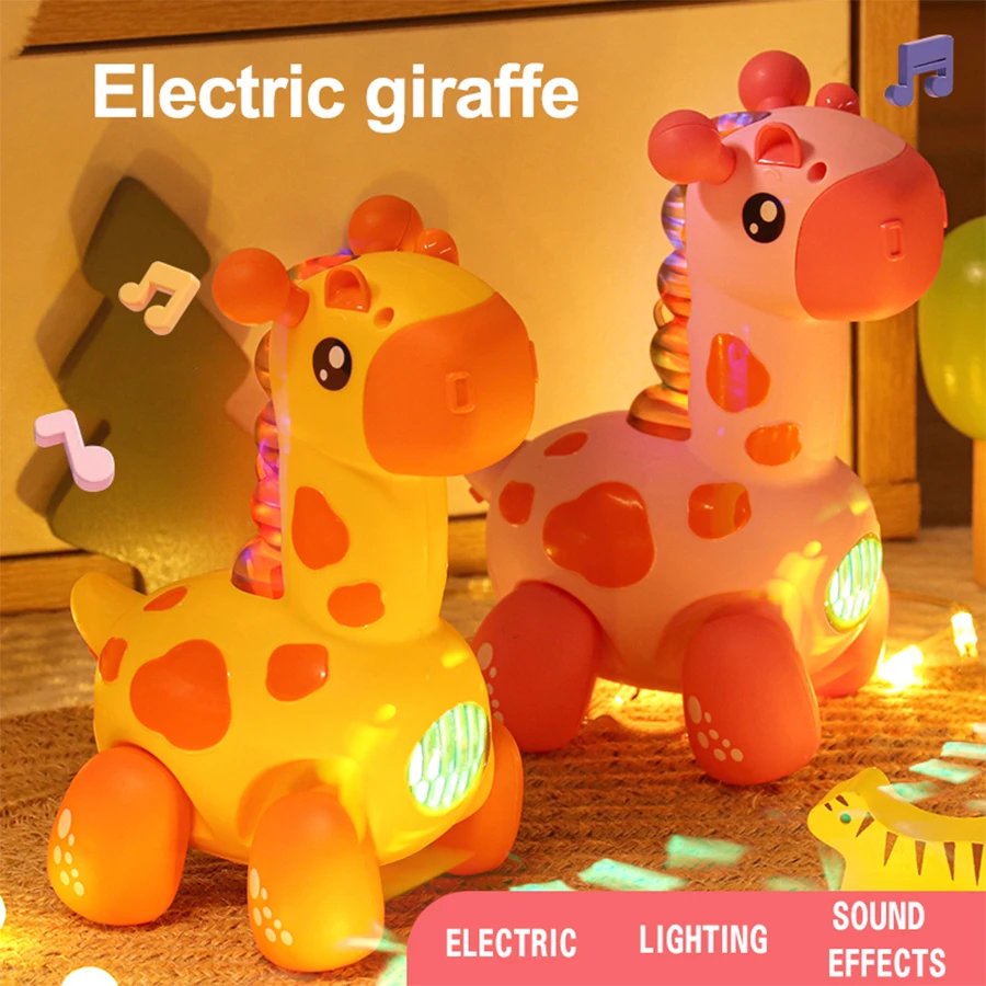 Giraffe rope toy with light music electric crawling toy children's puzzle early education luminous toy electronic pet toy baby crawling toy electric singing toy