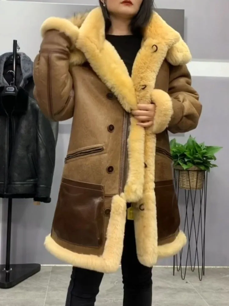 

Luxury Men's Winter Long Coat Real Leather Natural Sheepskin Lambskin Shearling Jacket for Male Female Camel Plus Oversized 8XL