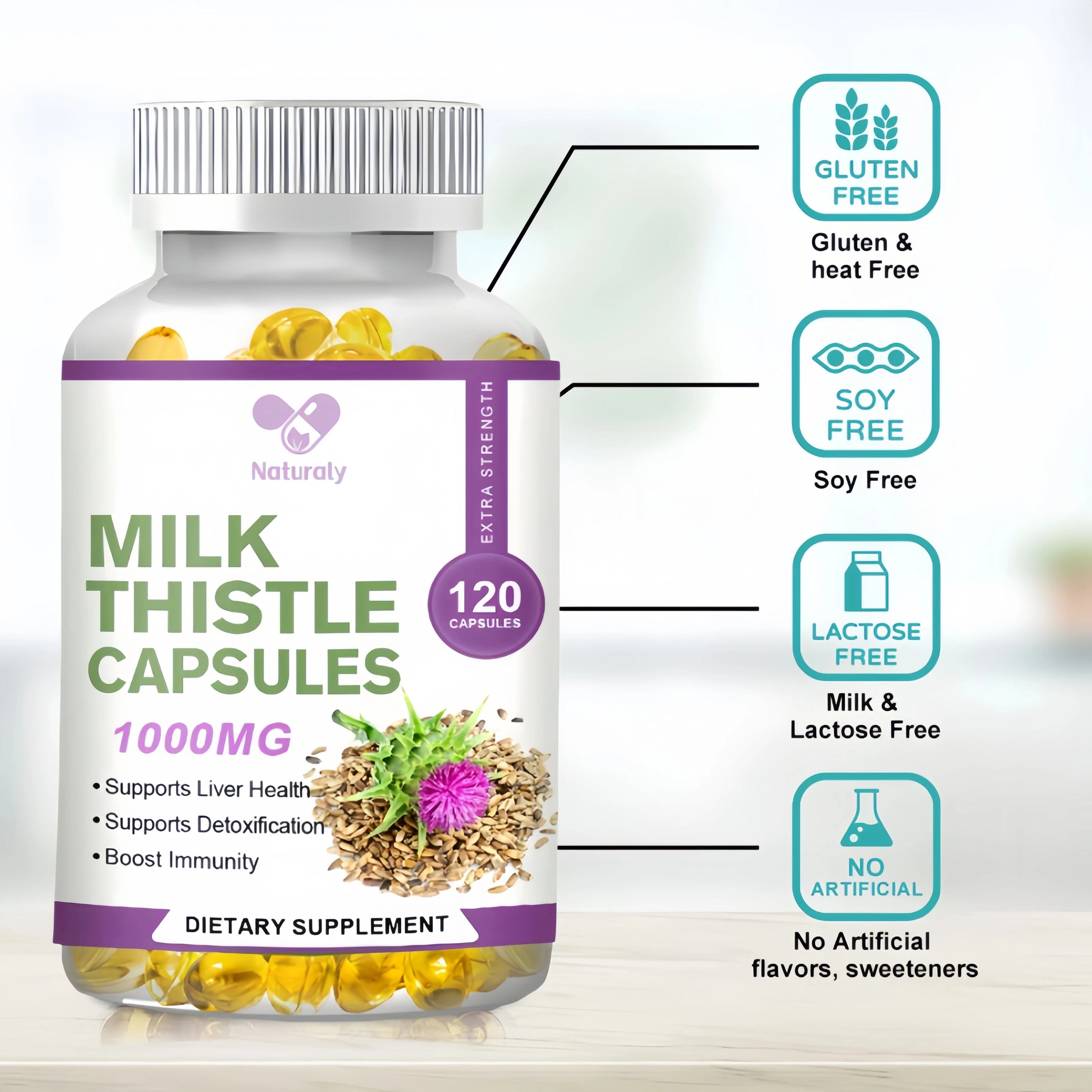 Liver Detox Supplement Milk Thistle 1000 Mg Silymarin & Dandelion Root Helps Repair Liver Supports Detoxification and Cleanses