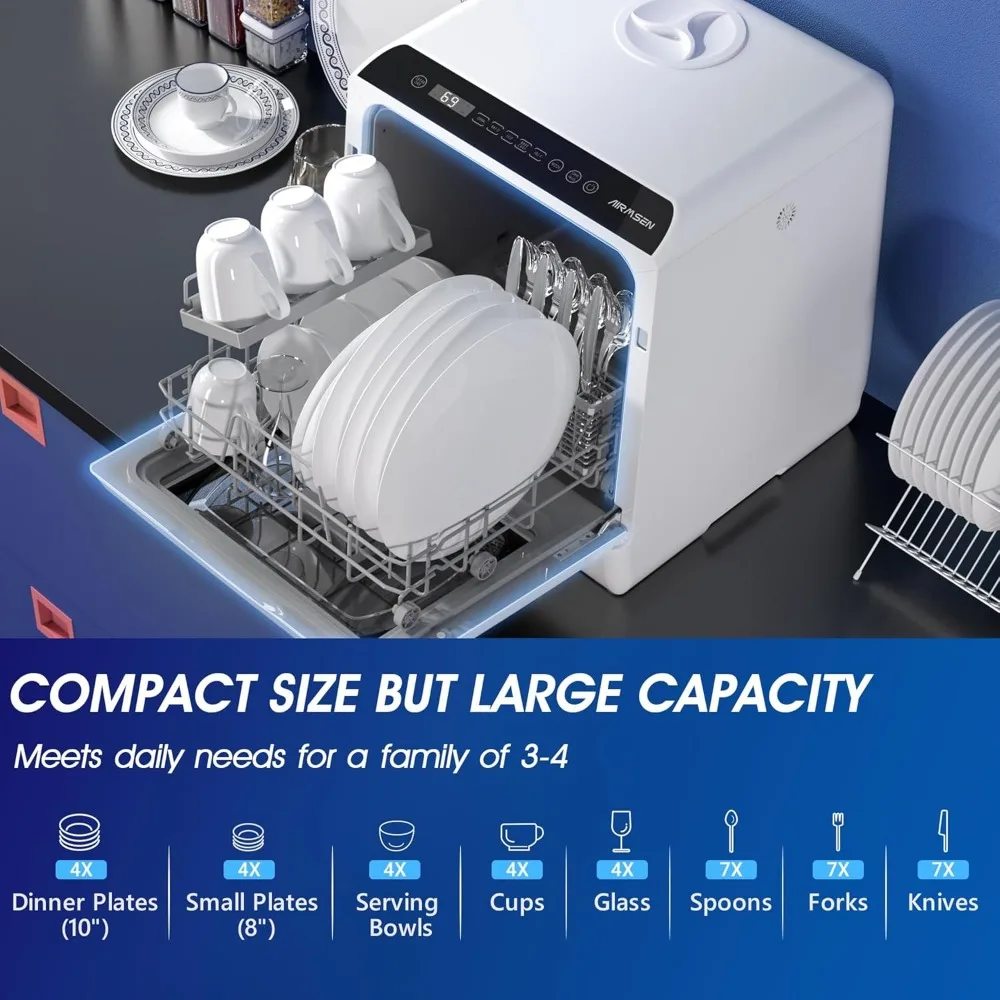 AE-TDQR03 Portable Countertop Dishwasher, Compact Mini Dish Washer with 5-Liter Built-in Water Tank and Air-Dry Function