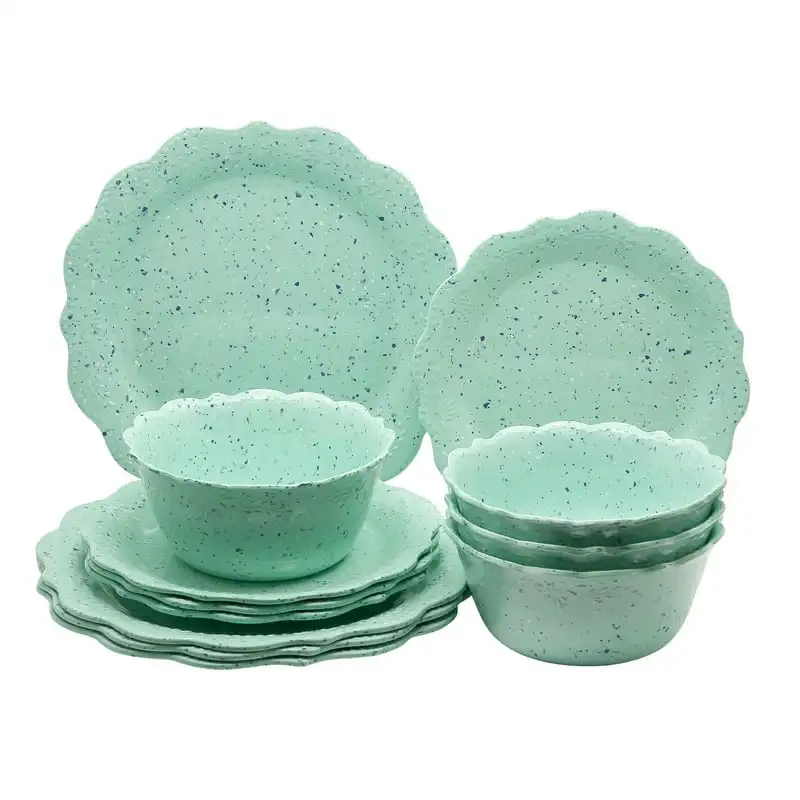 

12-Piece Melamine Dinnerware Set, Teal