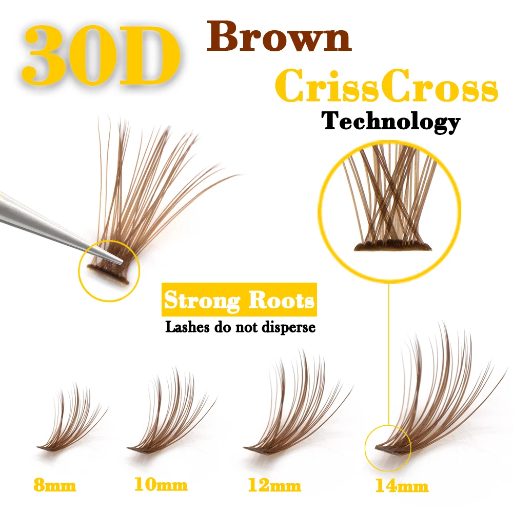 

30D brown 60 Bundles Natural 3D Eyelash Extension Russian Volume Faux Mink Eyelashes Individual Cluster Lashes Makeup Cilia TOP