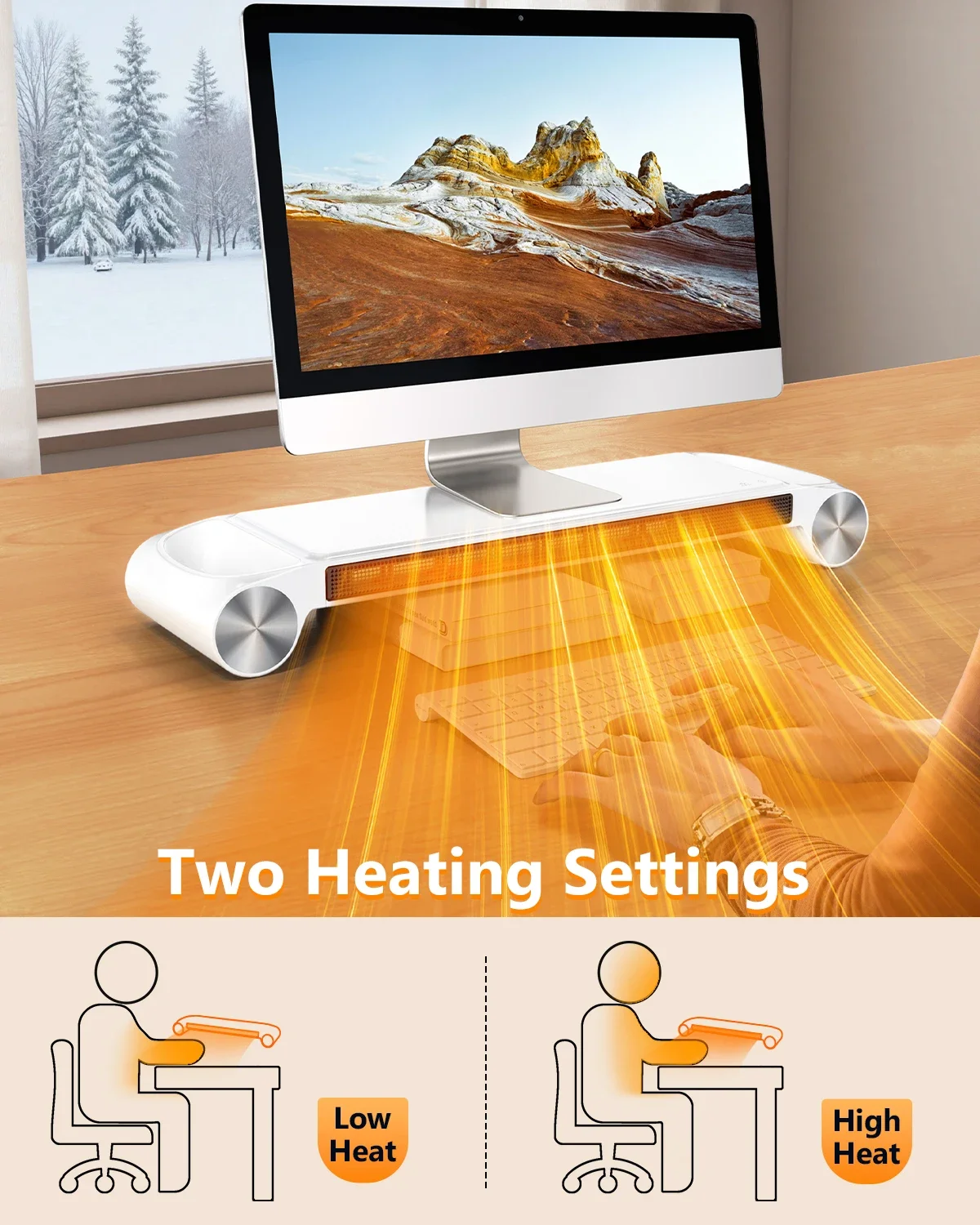 Eary 330W 110V Desk Heater & Monitor Stand for Office Home with Timer 2 Heat Keyboard Hand Warmer with USB Port US Standard Plug