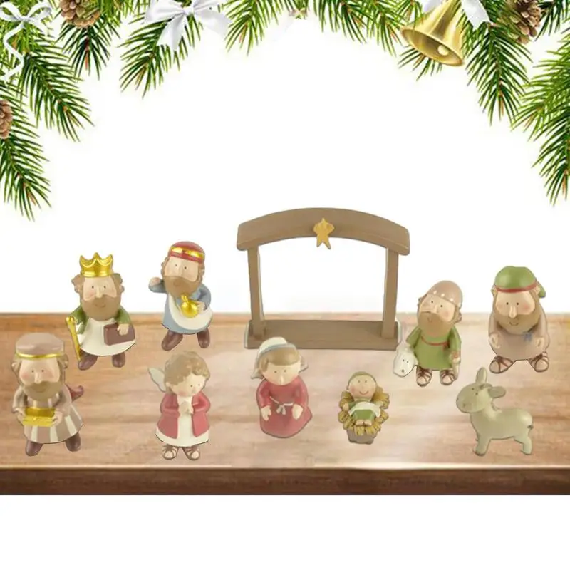 

Рождественские наборы для рождества, 10 шт., искусственные Статуэтки из смолы ручной росписи, коллекционный Рождественский подарок