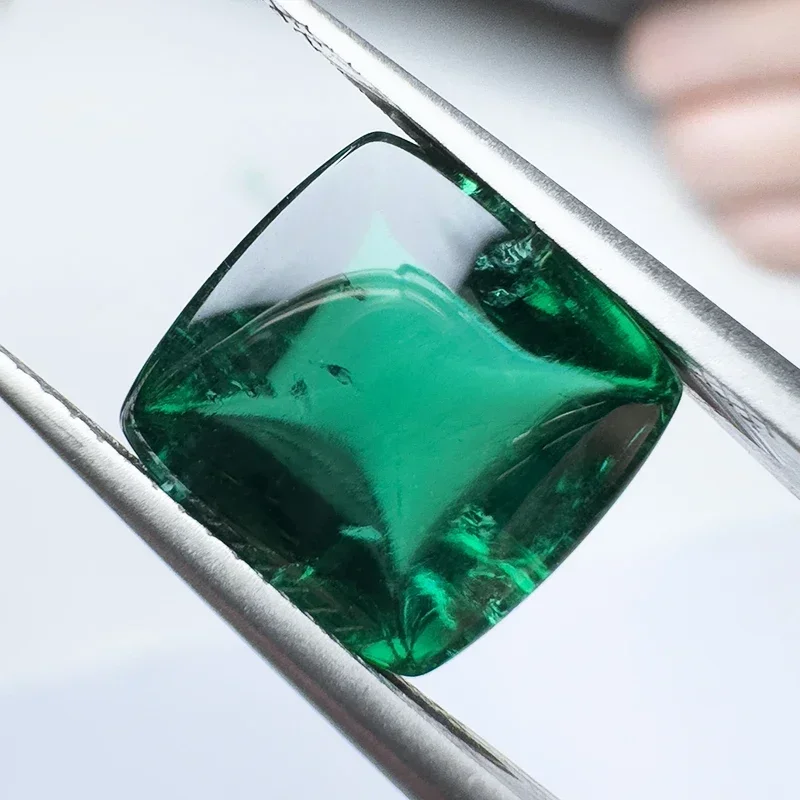Lab Grown Zambian Emeralds Hydrothermal Square Cushion Smooth Surface with Cracks Inclusions Inside Selectable AGL Certificate loose gemstones