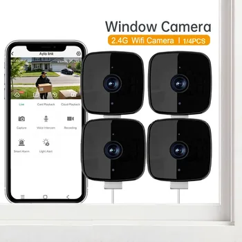 1/4PCS Mini WiFi Window Camera Indoor Security IP Cam Two-Way Audio Human Detection Night Vision for Home CCTV Surveillance 1