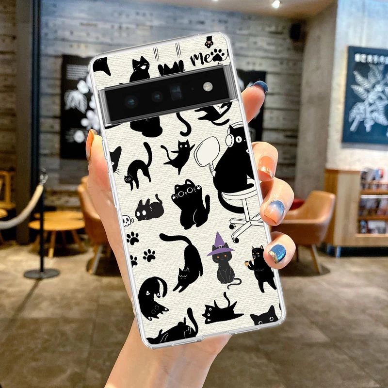 Transparent Soft TPU Phone Case with Cute Cartoon Cat Pattern