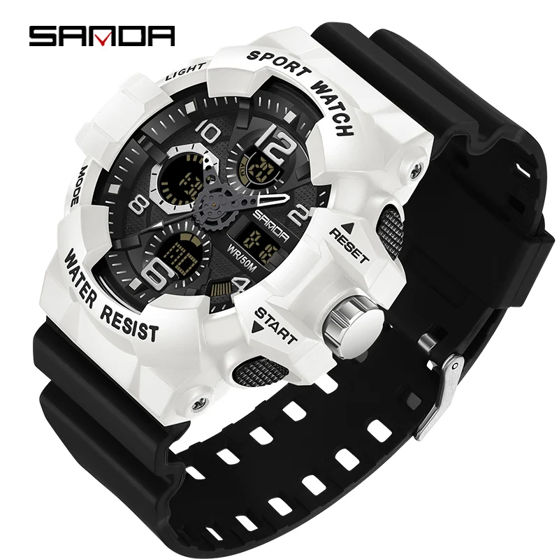 SANDA Military-Inspired Men's Digital Sports Watch - Waterproof Electronic Wristwatch