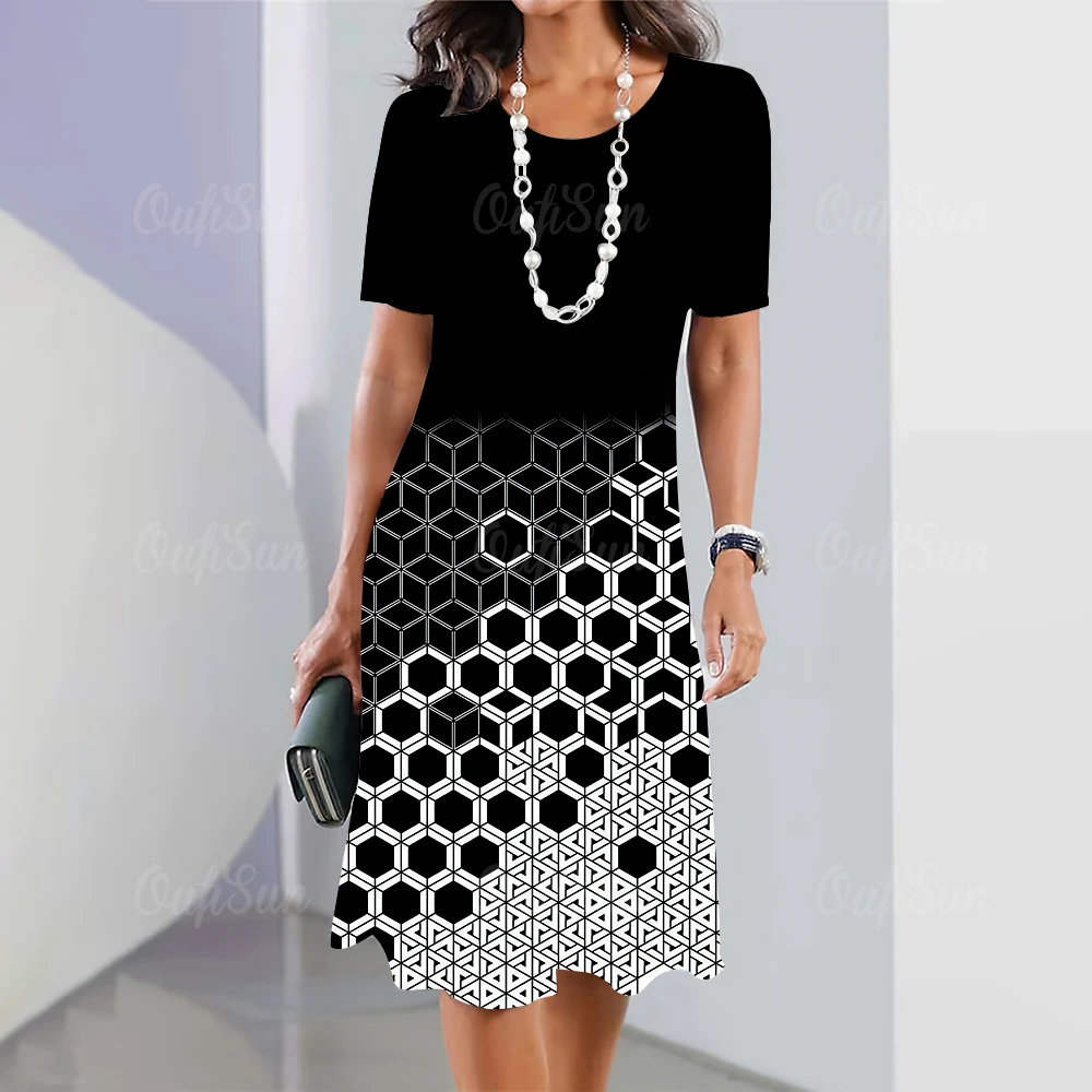 Moda listrado mulher roupas vestidos simplicidade impressão manga curta vestido feminino elegante preto feminino vestido longo pulôver 2024 6 Sf1654233c368492191446b8bf4946f42P