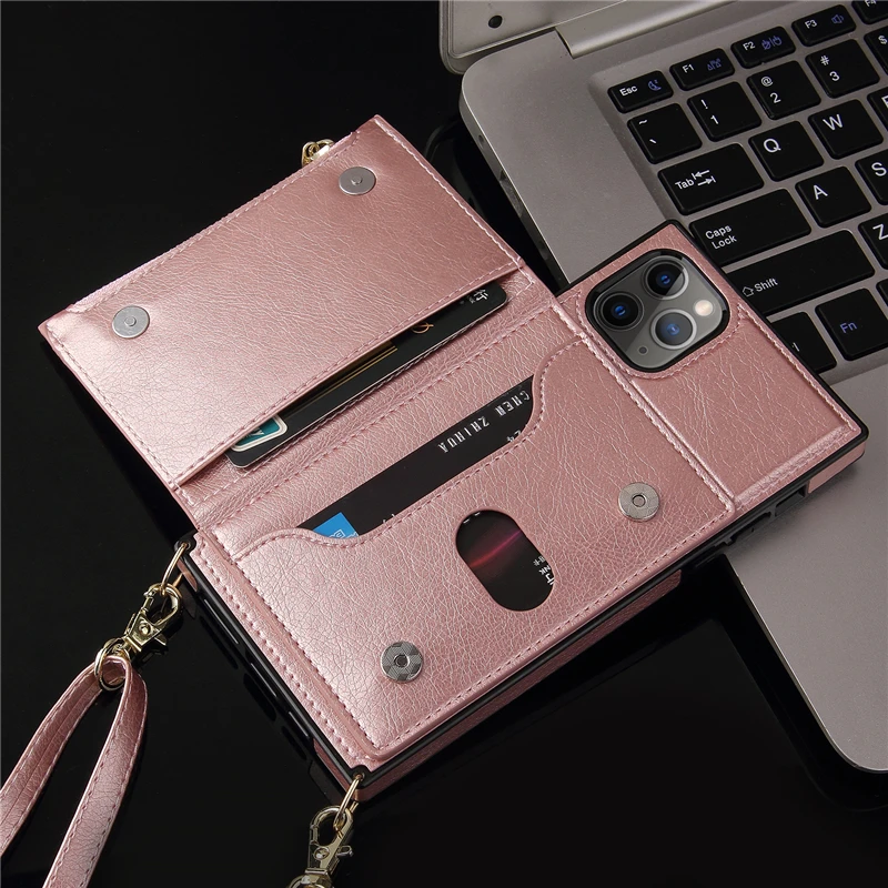 Wallet With Lanyard Soft Leather Case Cover For iPhone 14 Pro Max 13 Pro Max 12 Pro Max 11 Pro Max X XR XS Max 8 7 6 6S Plus